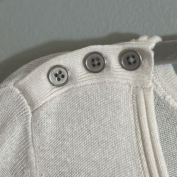 LOFT white scoop neck short sleeve fine rib & rolled trim sweater L - Picture 2 of 7